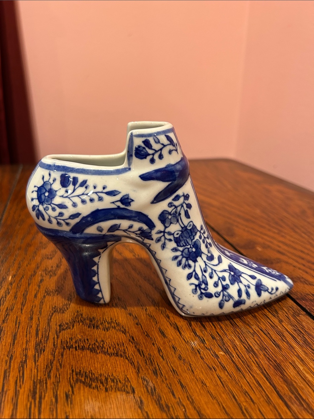 Blue and White Floral Ceramic Shoe Vase